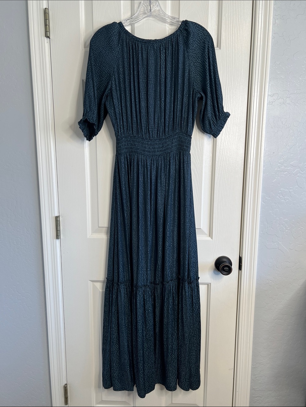 On 34th blue polka dot maxi prairie dress puff sleeve smocked waist size XS - Picture 2 of 9